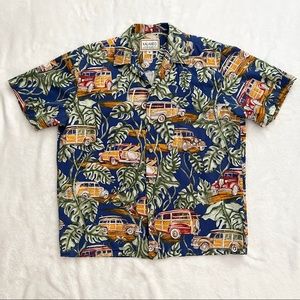 KALAHEO Hawaiian Shirt Mens Size Medium Woody and Palm Leaf Print Short Sleeve